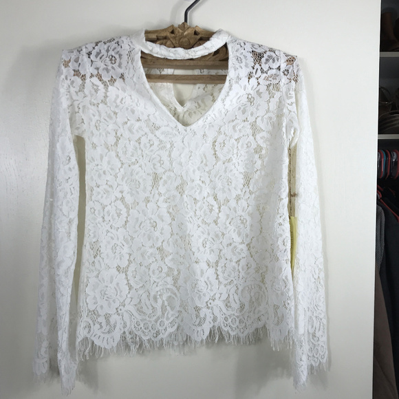 Paper Crane Tops - White Belle Sleeve Lace Blouse